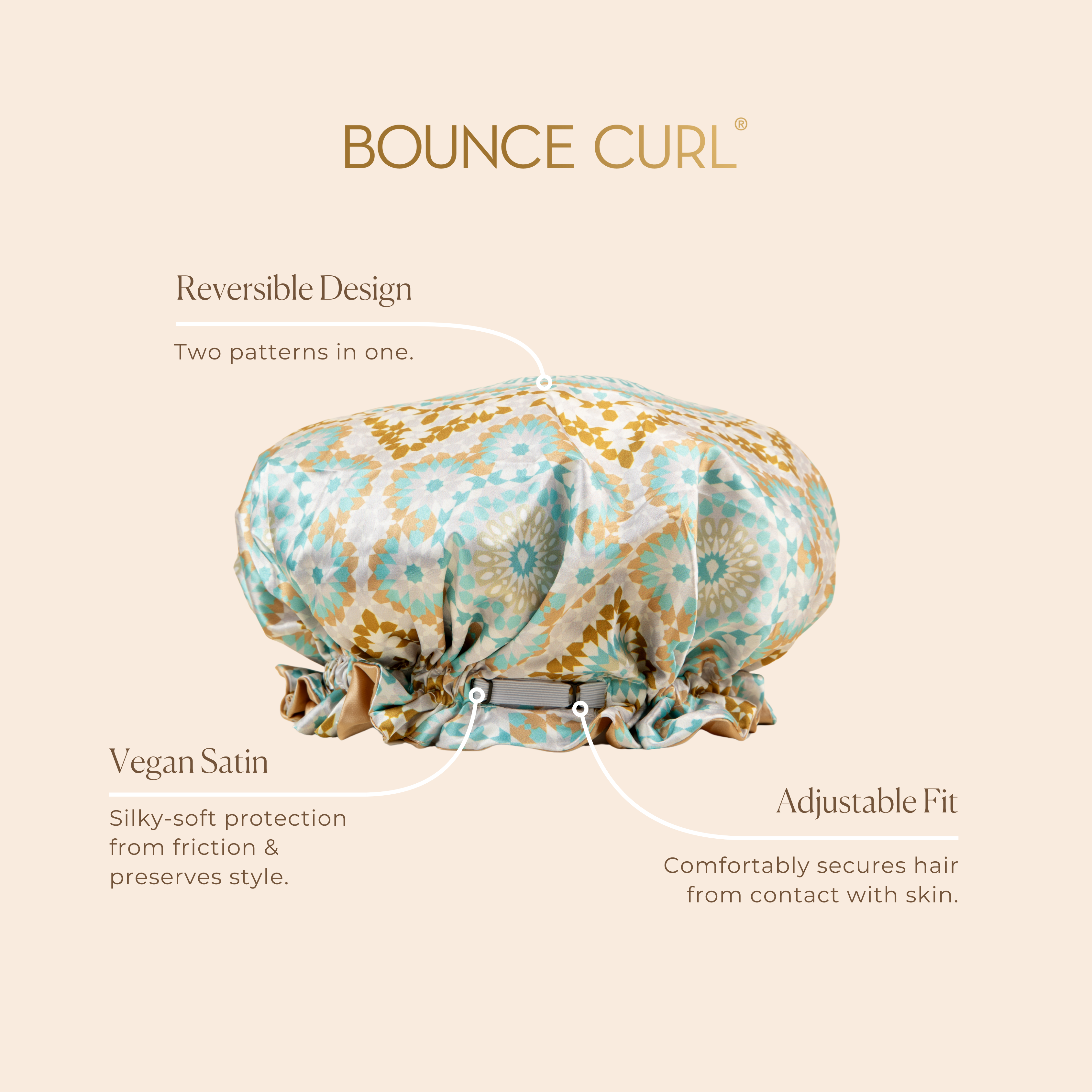 Bounce Curl Satin Hair Bonnet Schlafhaube für Locken verstellbar