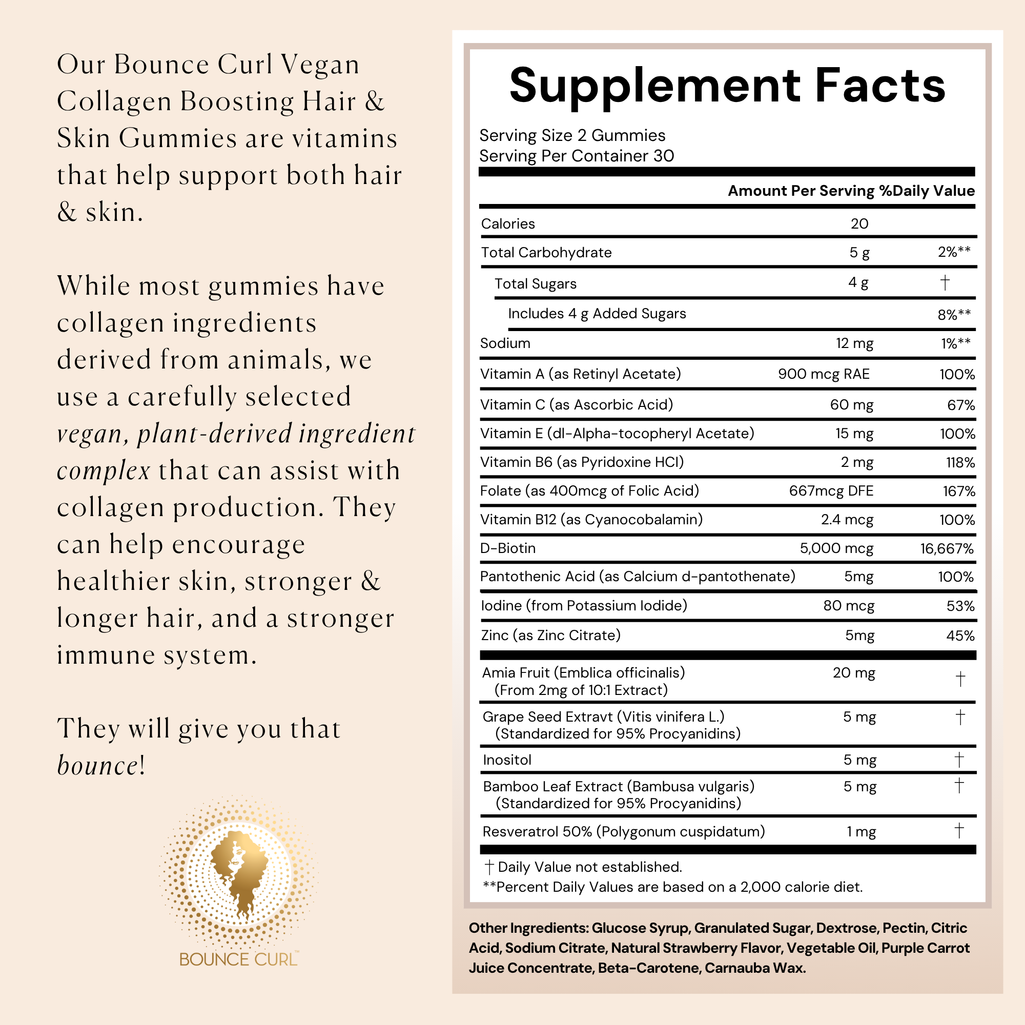 Bounce Curl Collagen Gummies Erdbeere vegan Haar Haut